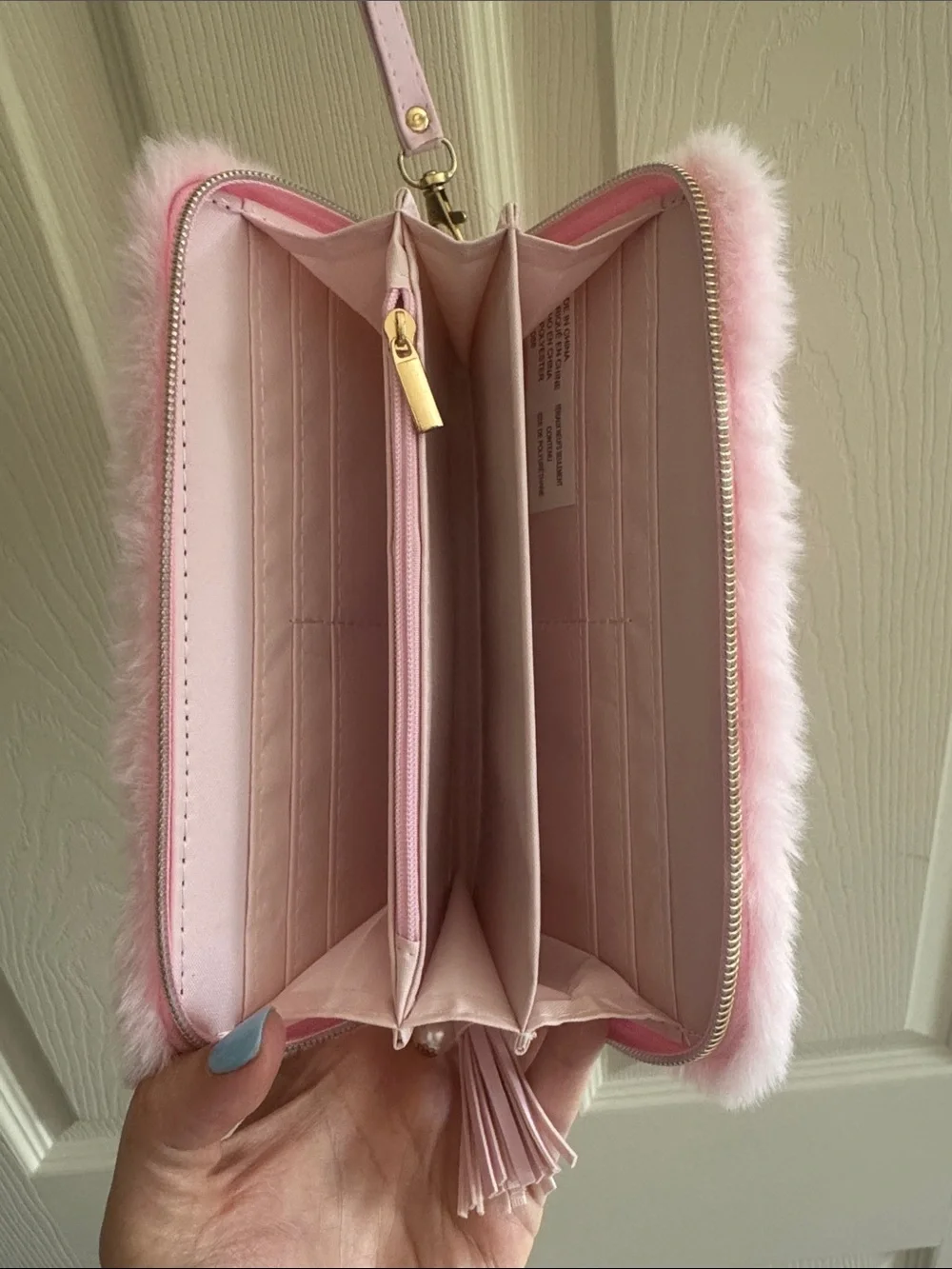 Claire's Pink Faux Fur Wristlet with Rhinestone Star Accent